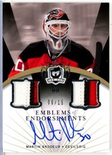 2007-08 The Cup Emblems of Endorsement #EEMB Martin Brodeur DUAL PATCH AUTO /15
