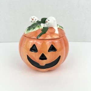 "Caramelo de cerámica de calabaza de Halloween con contenedor de fantasmas tarro Jack-O-Lantern 4""" - Imagen 1 de 9