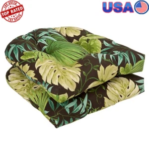 19x19 In Tufted Seat Cushions Green 2 Pack Water & Fade Resistant Comfort New - Picture 1 of 6