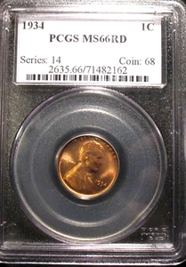 OLD US COINS 1934 PCGS MS66 RED RD LINCOLN WHEAT CENT BEAUTY - Picture 1 of 2
