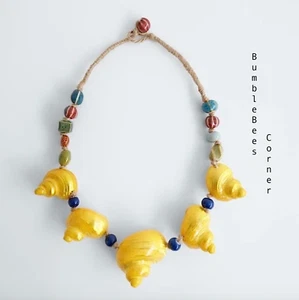 ZARA Statement Necklace ENAMEL NATURAL SEASHELL CHARMS Jute & Stones LTD ED NIB - Picture 1 of 17