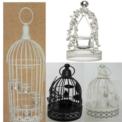 Novo Estilo Antigo Shabby Chic Creme Pássaro Gaiola Votivas Lanterna Ornamento - Imagem 1 de 4