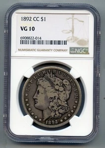 1892 CC Morgan Silver Dollar NGC VG 10 - Picture 1 of 4