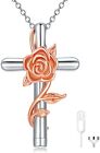 Rose Flower Cross Pendant Chain - Cremation Jewelry Sterling Silver Urn Necklace