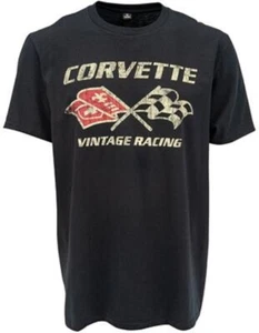 C3 Corvette Cross Flags Vintage Racing Black Cotton T-Shirt - Picture 1 of 2