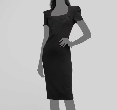 Abito a tracolla imbottito a due vie Versace da donna corsetto nero con cerniera $4325 taglia 40