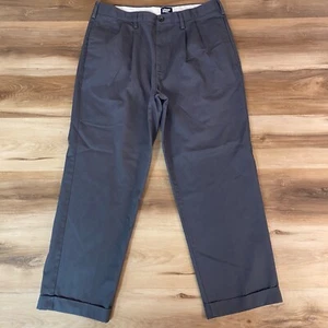 Lands' End Pants Mens 36 x 29 Traditional Fit Gray Cotton Chino Pleated Cuffed - Picture 1 of 11