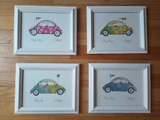 Vintage VW Beetle Bug Art Prints Set Quartet  By Anne Ormsby Signed Framed