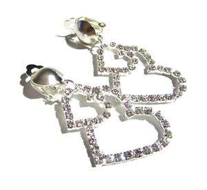 Ohrclips Clips silberf Herzen Strass extra groß Strassohrringe - Bild 1 von 3