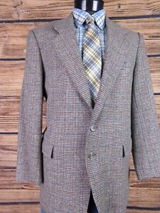 Vintage Tweed Blazer Mens Sport Coat Jacket Gray Brown Wool 42R