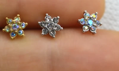 Flower Cluster Ball AB CZ Gem Helix Cartilage Labret Bar Stud Earring Piercing - Image 1 of 4