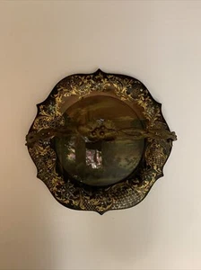 VINTAGE GENUINE PAPER OR PAPIER MACHE SERVING TRAY WITH BRASS HANDLE. VICTORIAN - Picture 1 of 12