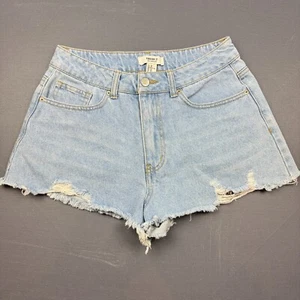 Forever 21 Denim Shorts Women’s 28 Blue High Rise Distressed Raw Hem Light Wash - Picture 1 of 9