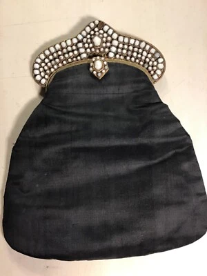 Винтажный 30-х 40-х годов стиль старинный сумочки коралловые камни черный тафта вечер застежки - Изображение 1 из 4