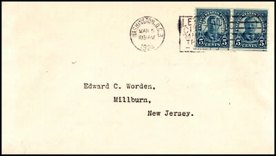 Scott 602 5 Cents Roosevelt Coil Pair Worden FDC Typed Address - Image 1 of 2