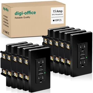 Receptáculo de pared 10 PK 15A GFCI Outlet resistente a la intemperie TR WR con indicador negro - Imagen 1 de 10