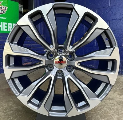 24” FR203 GUNMETAL MACHINE WHEELS 285/40R24 MICHELIN TIRES TPMS Yukon Sierra - Image 1 of 4