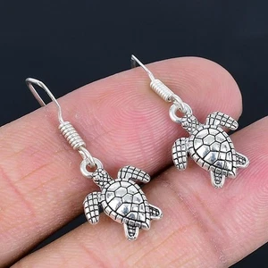 Tortoise Look 925 Silver Plated Handmade Earrings of 1.26" - Picture 1 of 3