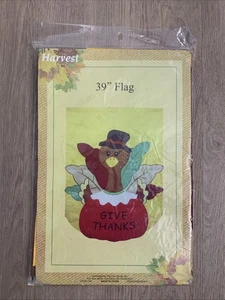 NEW Thanksgiving Yard Flag Turkey Autumn Fall Banner 39” x 28" Embroidered Nylon - Picture 1 of 9