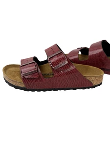 Birkenstock Arizona Sandals 38 Red Snake Print Textured Buckle Slides Cork - Picture 1 of 9