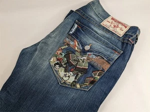 Pantalones de mezclilla True Religion Joey Samurai Y2K 36x33 bolsillo con solapa bordado - Imagen 1 de 8