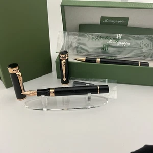 JUEGO DE ROLLERBALL PLUMA ESTILOGRÁFICA MONTEGRAPPA DUCALE ORO NEGRO Y ROSA FINO NUEVO EN CAJA - Imagen 1 de 13
