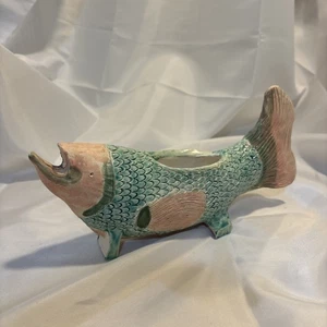 Handgefertigte Kunstkeramik 8,5" Fischform Pflanzgefäß Dekor - Bild 1 von 6