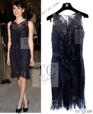 CHANEL 08A Navy Waffle Lace Trim Dress Karl Lagerfeld 34 US2 - Image 1 of 4