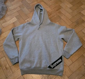Supreme Corner Label Hooded Sweatshirt Grey Size Medium SS18 - Picture 1 of 5
