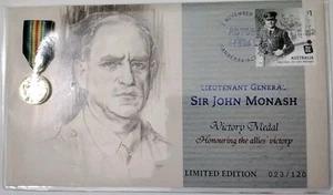 2018 SIR JOHN MONASH- COVER AND SMALL REPLICA MEDAL- LTD ED #023/120 - Picture 1 of 5