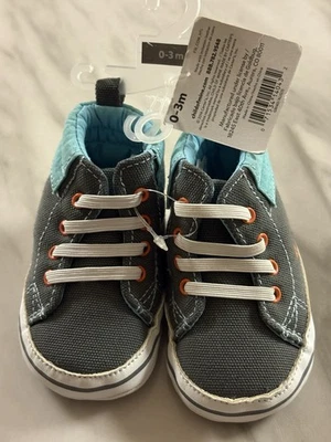 Tênis Stepping Stones bebê lona cinza sola macia tamanho 0-3 meses - Imagem 1 de 4