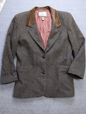 Vintage Laura Jefferies Blazer Womens Medium Tweed Wool Suede Collar Made USA - Image 1 of 4