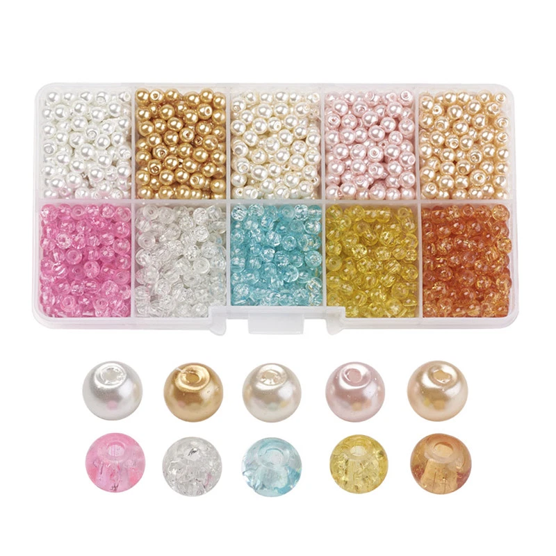 1 Caja Cuentas de Vidrio Redondas 3 Estilo Vidrio Craquetado Acabado Perla Cuentas Sueltas 4~8mm DIA Foto 1 de 1
