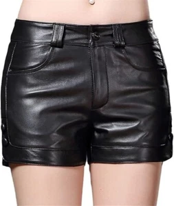 Women's Genuine Leather Shorts – Custom Fit, All-Season Wear, Black Half Pant - Picture 1 of 6