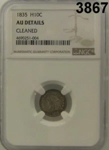 1835 CAPPED BUST HALF DIME NGC CERTIFIED AU DETAILS CLEANED ATTRACTIVE #3867 - Picture 1 of 3