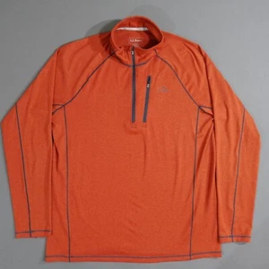 LL Bean Bean's Quick Dry Trail Tee 1/4 Zip Orange Shirt Slightly Fitted Mens Med - Picture 1 of 14