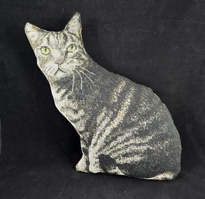 Vintage Novelty Tapestry Tabby Cat Realistic Cat Pillow Camp Kitsch 15”x 10” - Picture 1 of 2