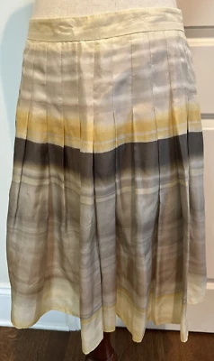 Theory Skirt 2 Angelina Multicolor Striped 100% Silk Pleated Below Knee Yellow - Image 1 of 4