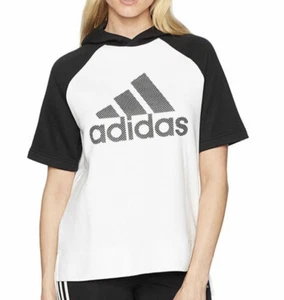 Adidas Mujer Atletismo Moda Manga Corta Sudadera con Capucha, Blanco Negro, Mediano Nuevo con Etiquetas - Imagen 1 de 11