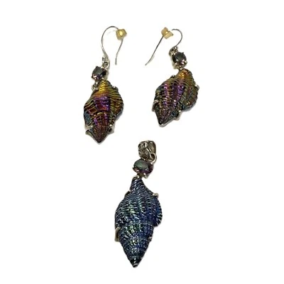 Colgante arco iris recubierto de titanio concha de mar para collar pendientes a juego Foto 1 de 4