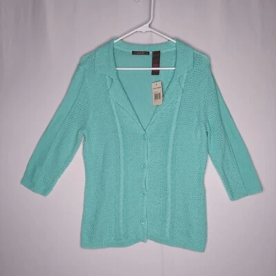 Heather B Cable Knit Button Collar Cardigan Women Medium Aqua Fairy 00s Preppy - Image 1 of 4