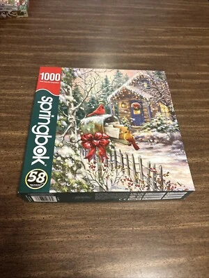 Rompecabezas Springbok Cardinal Cottage 1000 piezas 24" x 30" escena de nieve de invierno hecho en EE. UU.  Foto 1 de 4