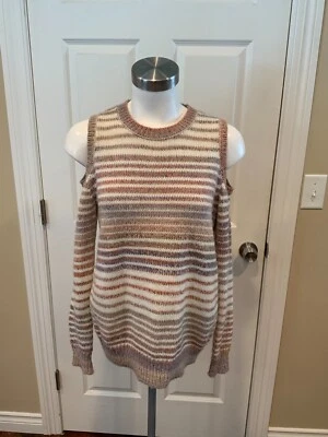 Suéter Rebecca Minkoff Blanco, Rojo y Tostado Lana Rayas Hombro Frío, Talla XS Foto 1 de 4