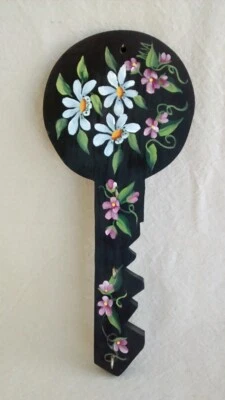 Wooden Key Holder With Floral Painting - Image 1 of 4