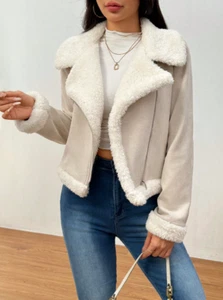 Damen Mäntel Jacke mit offenem Schnitt und Teddy-Futter aus Wildlederimitat - Bild 1 von 8