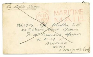 Cubierta de correo marítimo c1945 GB para oficina de correos a REME en Ashford Kent - Imagen 1 de 2