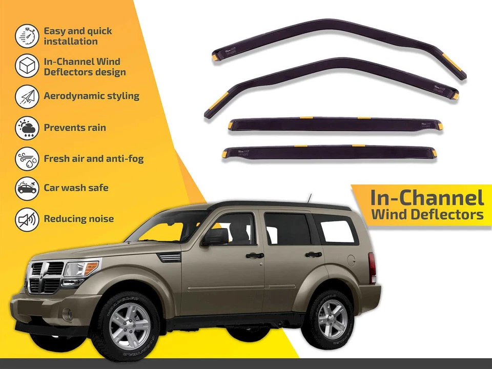 Deflectores de viento en canal para Dodge Nitro 2007-2012 4 piezas parasoles protector de lluvia Foto 1 de 4