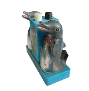 Vintage Dolphin Salt Pepper Shaker Release Button Plastic Florida Bowtie Kitschy - Picture 1 of 5
