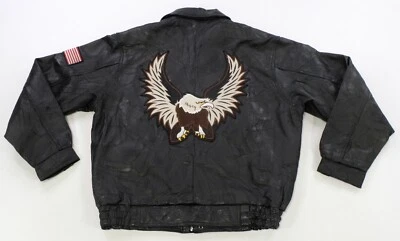 Chaqueta de Cuero Parche Bandera EE. UU. Águila Cuero Años 90 Motociclista Negra L De Colección Rara Foto 1 de 4