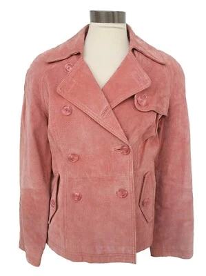 TERRY LEWIS Peach Pink Nubuck Leather Double Breasted Jacket Coat Womens Small - Image 1 of 3